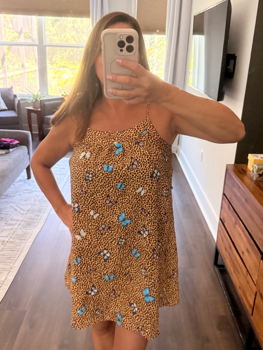 FARM Rio Leopard Print Mini Dress with Blue Butterfly Accents
